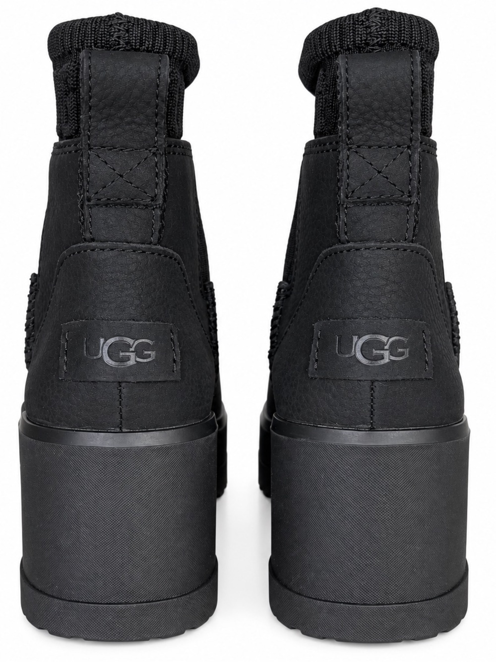UGG Black Platform Heeled Ankle Boots with Branded Heel Patch
